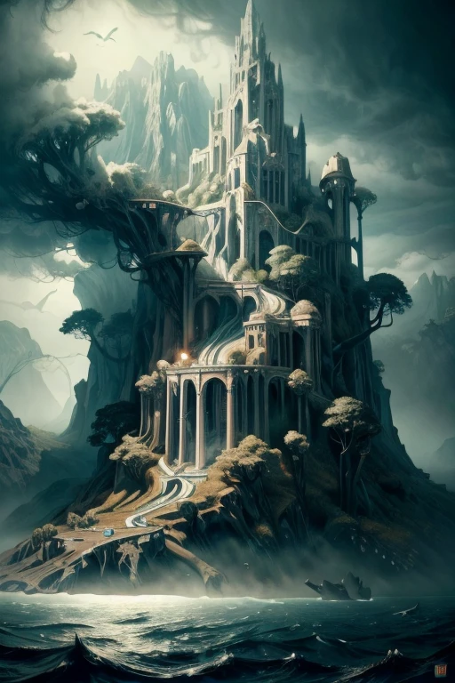 A mystical mysterious island covered in flesh, Island is alive, bubbly island flesh, flesh island, water surrounding the island, mysterious atmosphere,fleshy island, mystical, fantasy, digital art, intricate details, 8k, photorealistic, hyperrealistic, cinematic lighting, dramatic lighting, high quality, intricate details, masterpiece, digital art