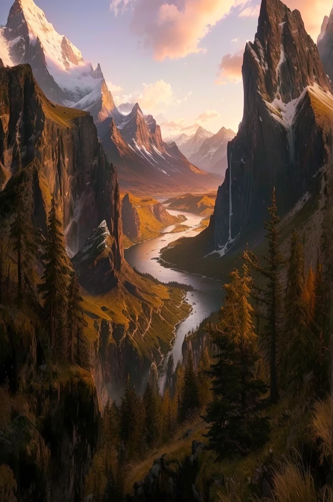 mountains and a river in the foreground with a mountain in the background, max rive, 8 k matte painting, 8k matte painting, the most beautiful landscape, epic beautiful landscape, beautiful mattepainting, majestic nature scenery, matte painting scenery, an amazing landscape image, epic cinematic matte painting, stunning matte painting, stunning nature in background, beautiful matte painting, most epic landscape