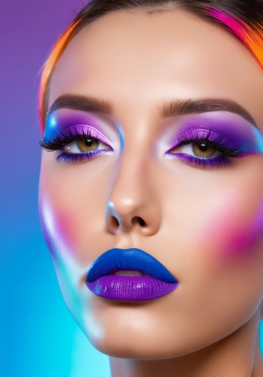 Playful and creative, bold and loud with a futuristic touch, using a gradient of vibrant colors including blue, purple, and royal blue.