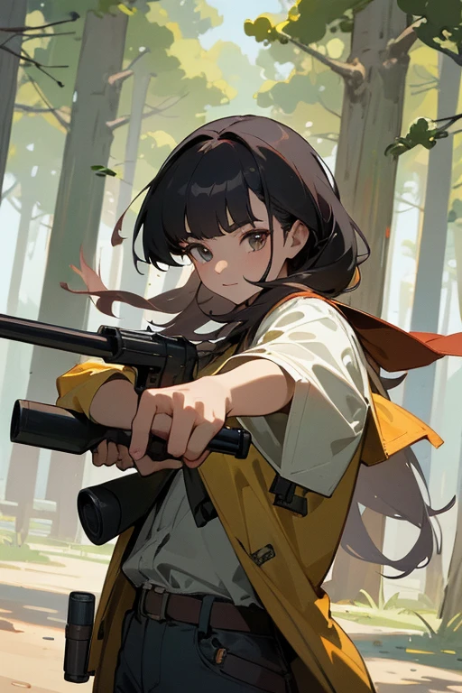 masterpiece,best quality,super detailed,super fine illustration,8k,pov, Break (holding shootgun:1.2),perfect shootgun,detailed shootgun,Break perfect hands,Break background in forest,detailed background,Break she is holding a shootgun.