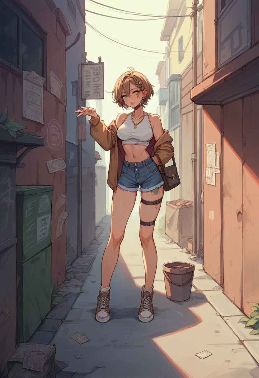 ((sexy girl ,prostitute))nsfw,wholesome prostitute in an alley,