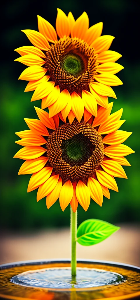 1.3d sunflower made for water hdr, details, hyperdetailed:1.2), Vignette, centered background blur