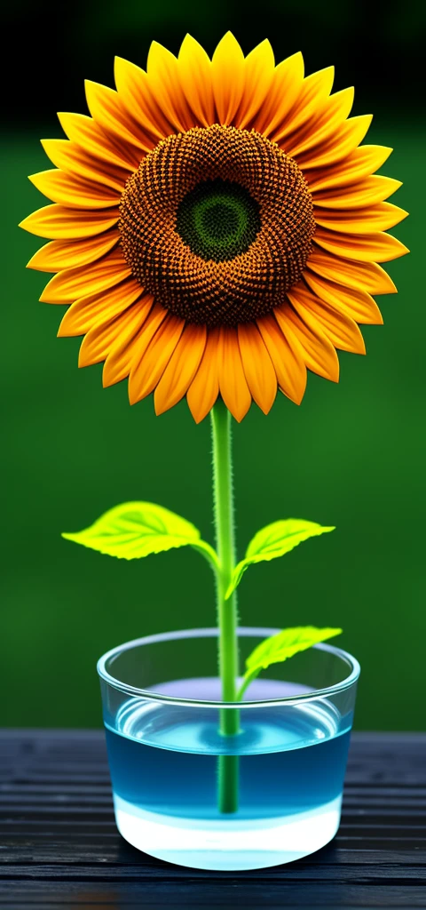 1.3d sunflower made for water hdr, details, hyperdetailed:1.2), Vignette, centered background blur