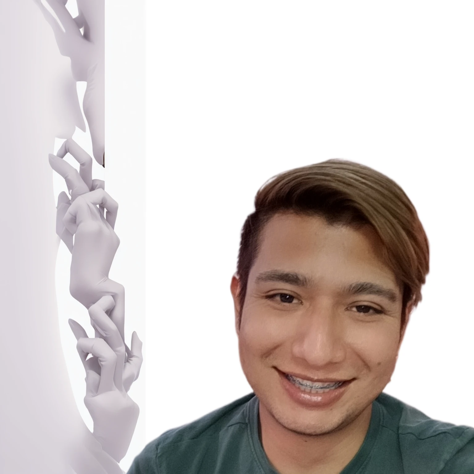 In the expansion, complete the shoulders and arms of the person in the photo. 