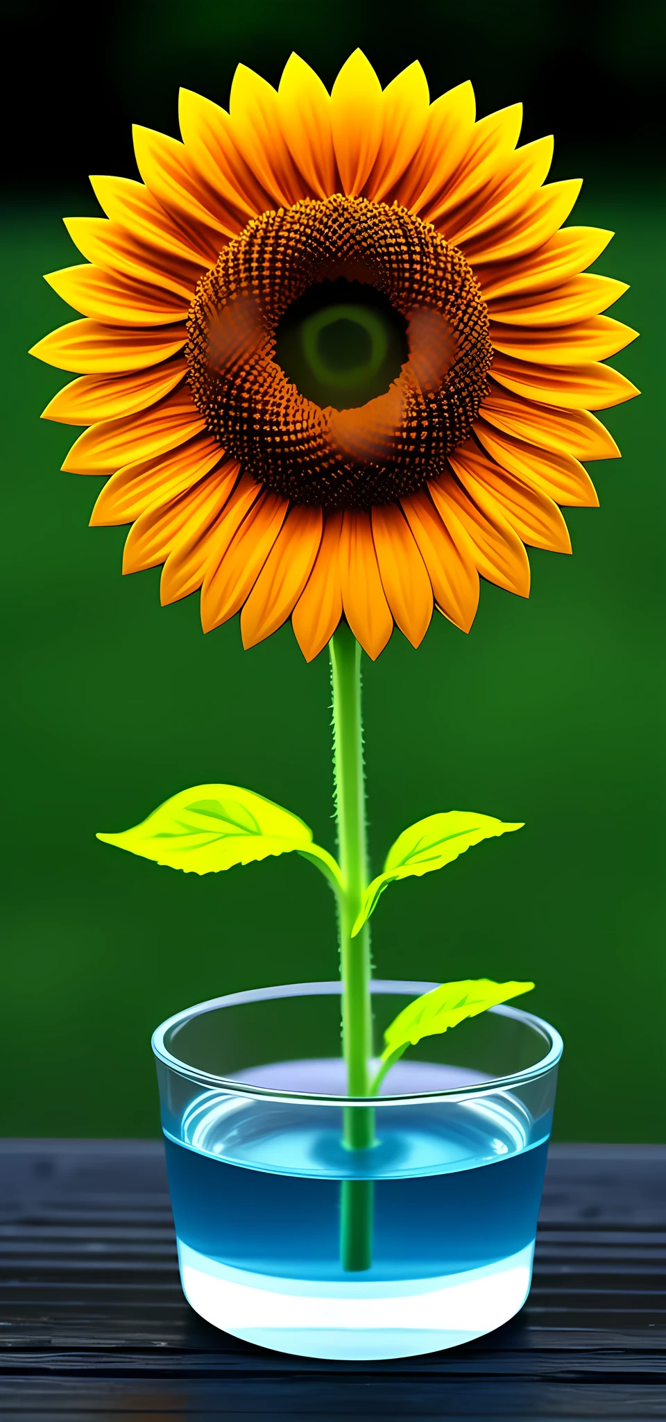 1.3d sunflower made for water hdr, details, hyperdetailed:1.2), Vignette, centered background blur 