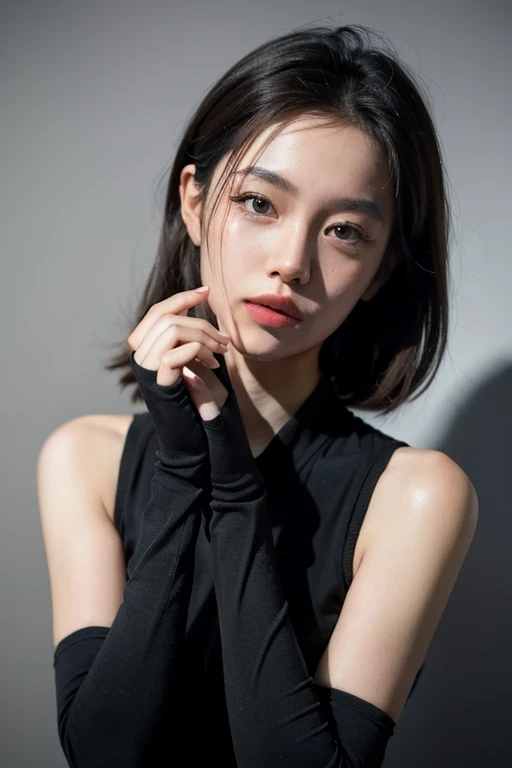 ((best quality)), ((masterpiece)), (detailed), 1 Girl, Pure gray wall background, Unobstructed hands
