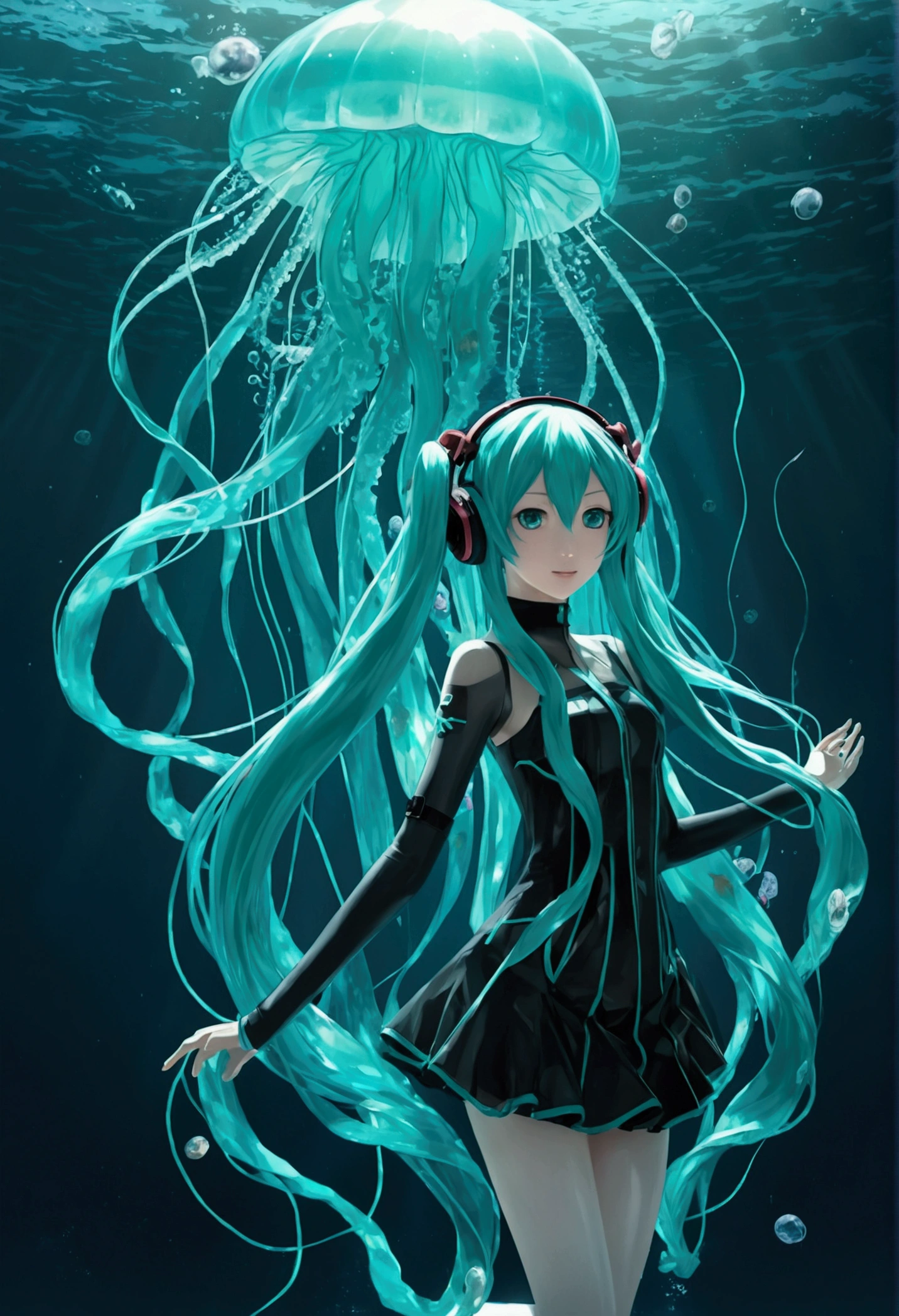 Hatsune Miku In the sea Jellyfish Sinking Transparency contrast