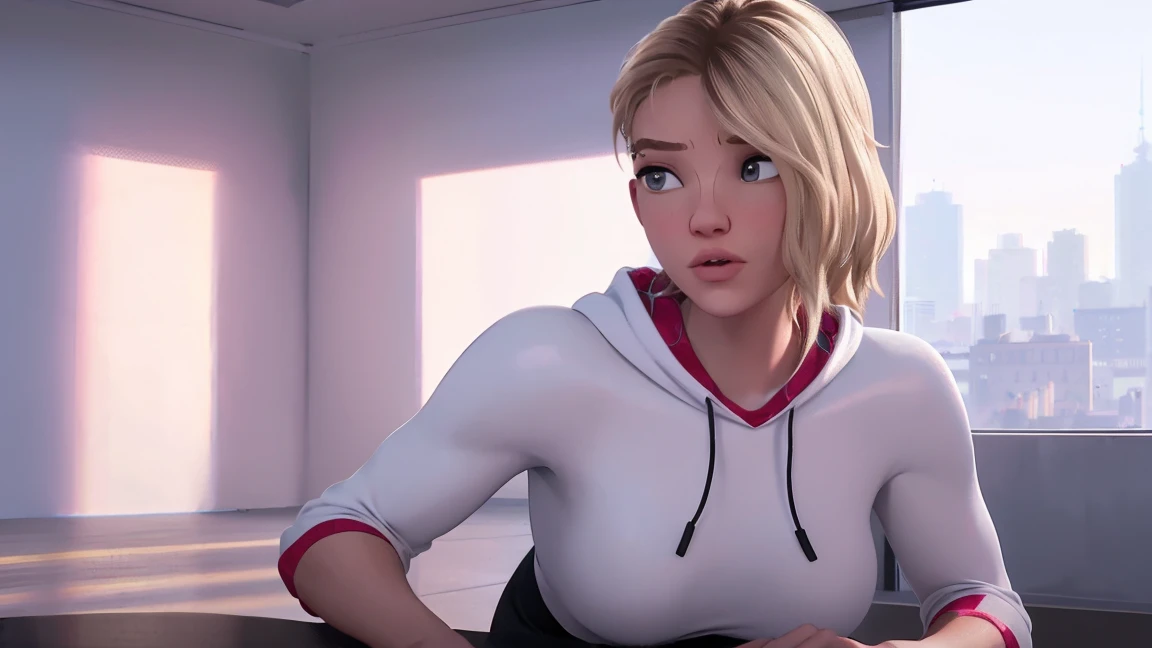 realistic, realism, photorealism, photo-realistic, high contrast, (photorealistic:1.4), (perfect female figure, med breast, full body, muscular body, six pack, strong body, muscular build, Muscular medium woman, muscular arms,strong legs, six pack), 8k high definition detailed realistic, (best quality, masterpiece:1.2), photon mapping, radiosity, physically-based rendering, best quality, highly detailed, 1girl, sgwen, outdoors, hoodie, ((In a causal room, white walls, a desk in the background, daylight coming in from a windo)), ((ambient light coming from the window)), (((Med view)))) pussy, ass, underwear, bra, nipples, slut, sexy, nsfw,