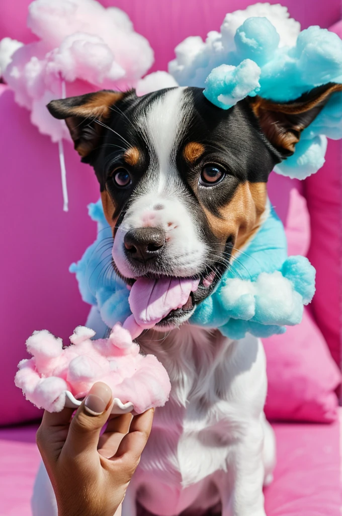 Puppy eating cotton candy