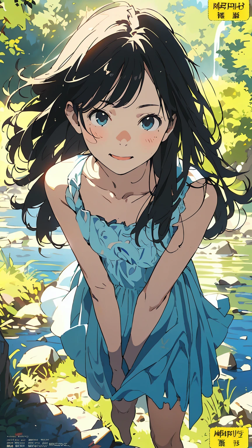 Affordable design, Clear lines, High Sharpness, (Highest quality,4K,Perfect sharpness,Ultra fine,High resolution,masterpiece:1.2), Perfect Anatomy:1.5, Official Art, Illustrations that tell a story, (Whitish background:0. 9)、Body Positivity、多Mr.な身体表現、(Random and fun poses)、Perfect beauty、Perfect beautiful face、(Strong winds)、A rich expression、Dynamic composition、smile、Golden ratio composition、colorful、(((Mr.々Different angles and perspectives)))、Anime Art、(Overcoming stereotypes)、 Glowing Skin、(Natural beauty)、bangs、Straight Hair、(Soft and flowing hair)、(countryside)、(Nostalgic atmosphere)、(Insert up to the thighs)、(Playful and carefree)、(多Mr.なキャラクター)、(Graceful posture)、(Sunny atmosphere)、(Bright colors)、Fashion magazine cover、