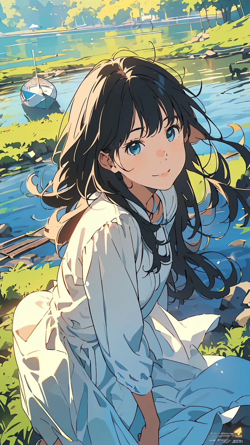 Affordable design, Clear lines, High Sharpness, (Highest quality,4K,Perfect sharpness,Ultra fine,High resolution,masterpiece:1.2), Perfect Anatomy:1.5, Official Art, Illustrations that tell a story, (Whitish background:0. 9)、Body Positivity、多Mr.な身体表現、(Random and fun poses)、Perfect beauty、Perfect beautiful face、(Strong winds)、A rich expression、Dynamic composition、smile、Golden ratio composition、colorful、(((Mr.々Different angles and perspectives)))、Anime Art、(Overcoming stereotypes)、 Glowing Skin、(Natural beauty)、bangs、Straight Hair、(Soft and flowing hair)、(countryside)、(Nostalgic atmosphere)、(Insert up to the thighs)、(Playful and carefree)、(多Mr.なキャラクター)、(Graceful posture)、(Sunny atmosphere)、(Bright colors)、Fashion magazine cover、
