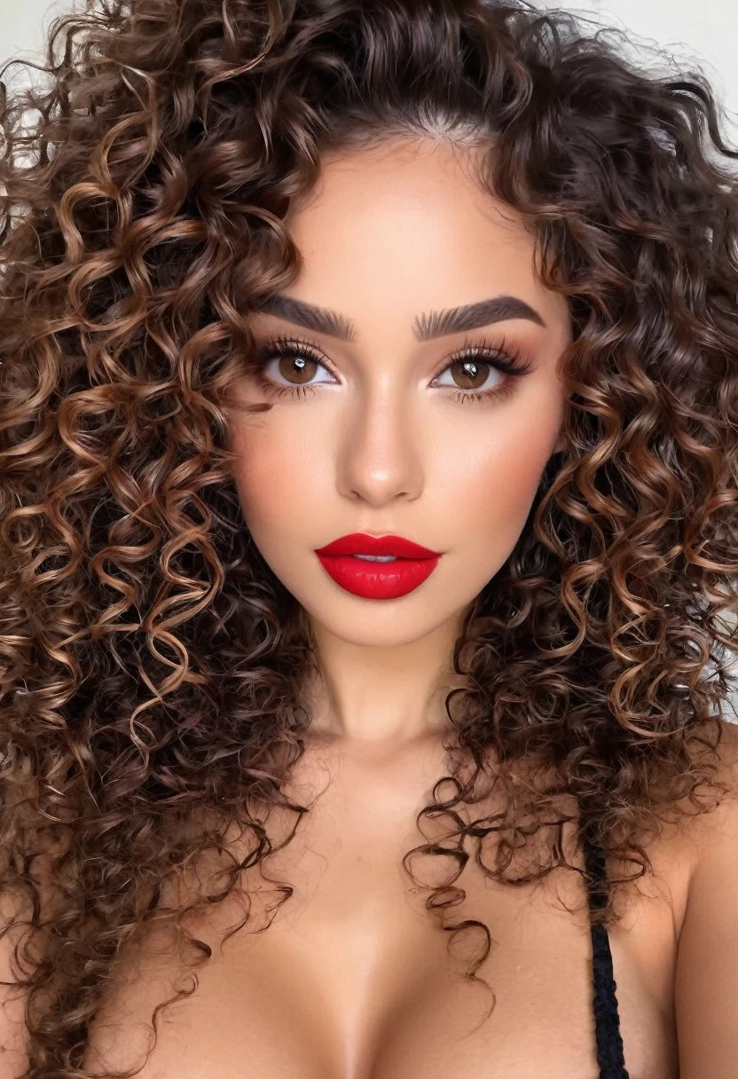 (high qualiy) 1 , curly hair, new, fully body, corpo sexy, eyes browns, red lip