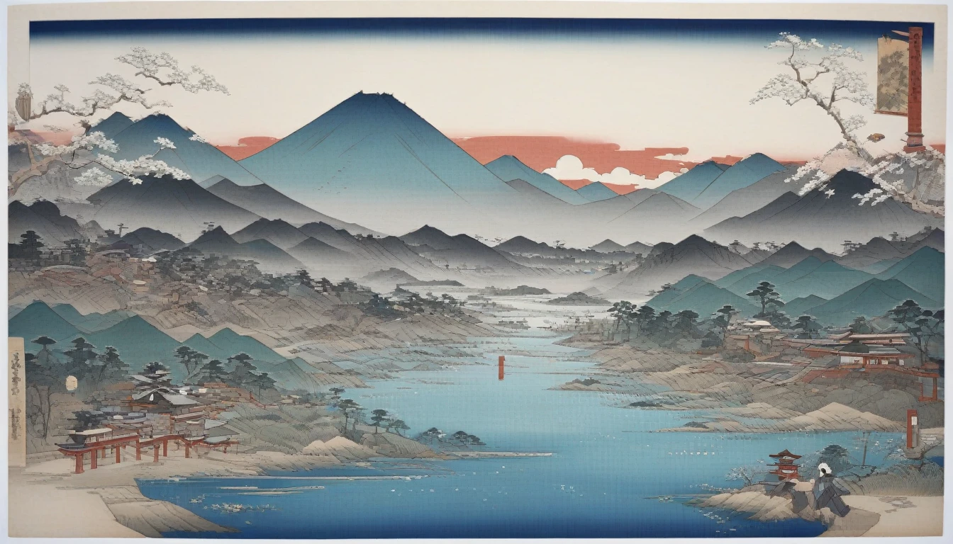 Mountains, landscape, japanese art style