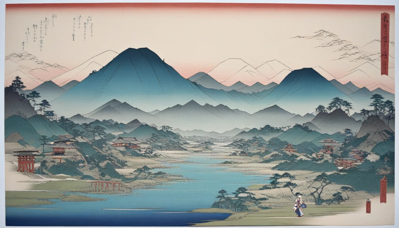 Mountains, landscape, japanese art style