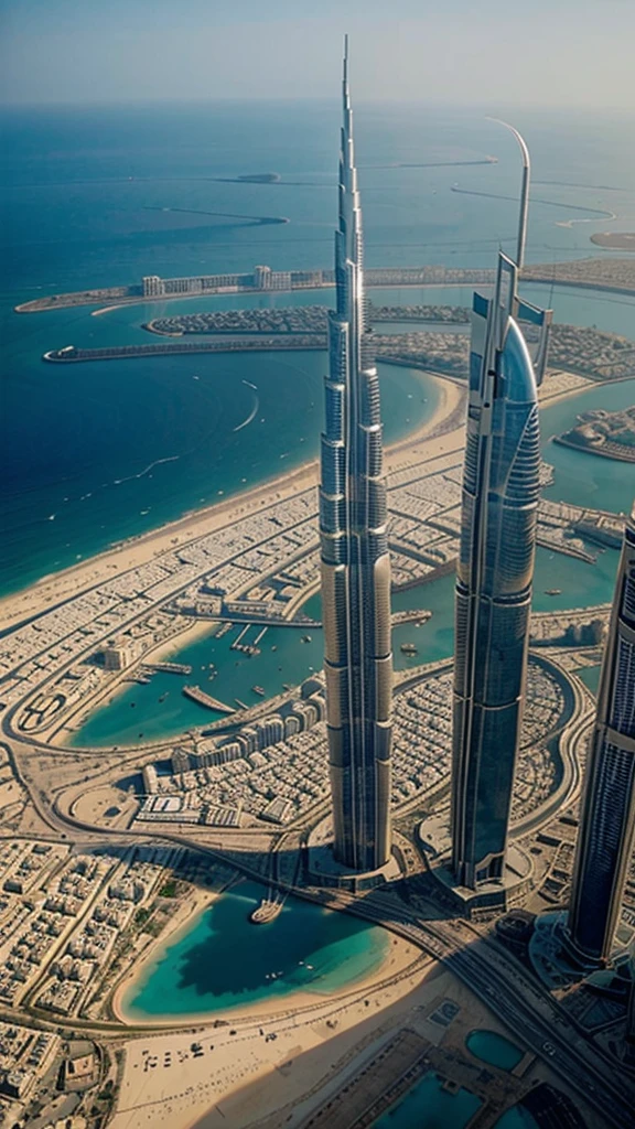 Un point de vue de moi en haut d’un gratte ciel a dubai avec une vue sur toute la mer 