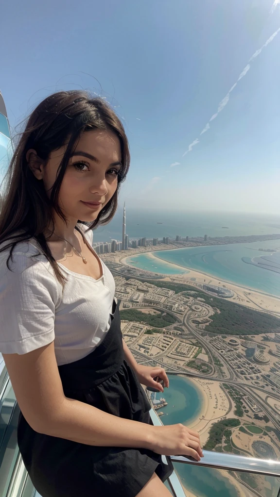 Un point de vue de moi en haut d’un gratte ciel a dubai avec une vue sur toute la mer sans fille et sans autre personne