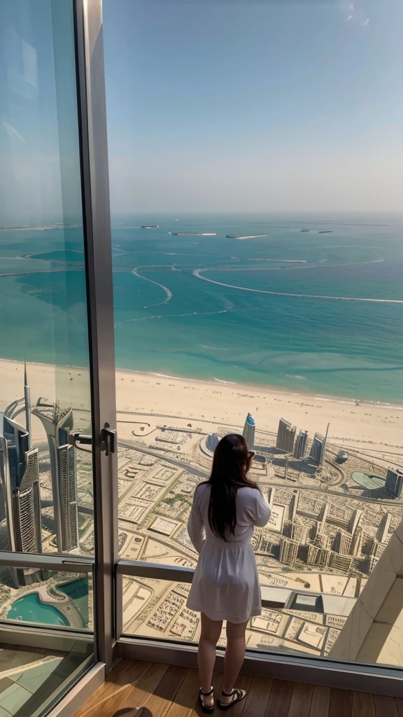 Un point de vue de moi en haut d’un gratte ciel a dubai avec une vue sur toute la mer sans fille et sans autre personne