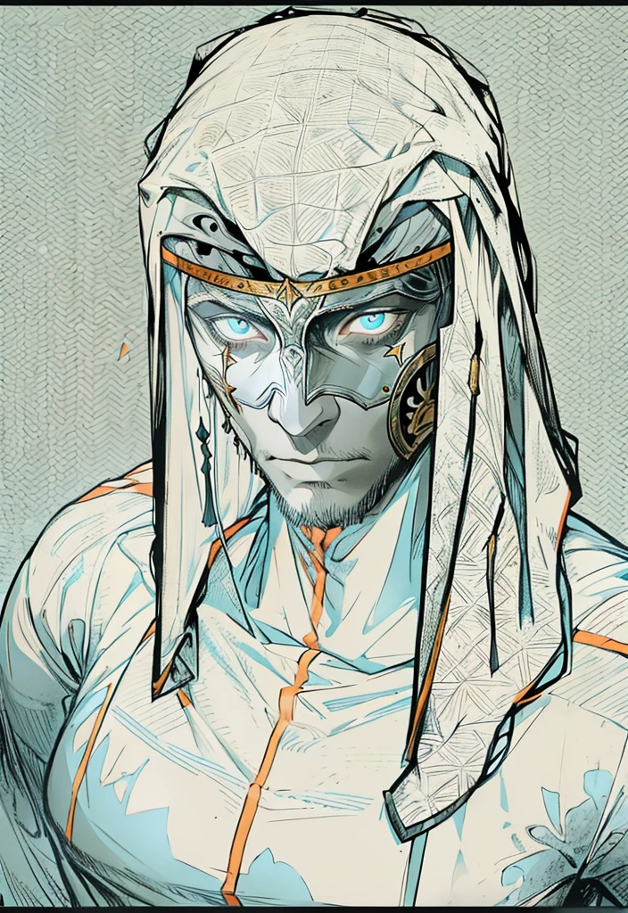 the leper king balduin iv, wearing a veil on his head, and a metal mask