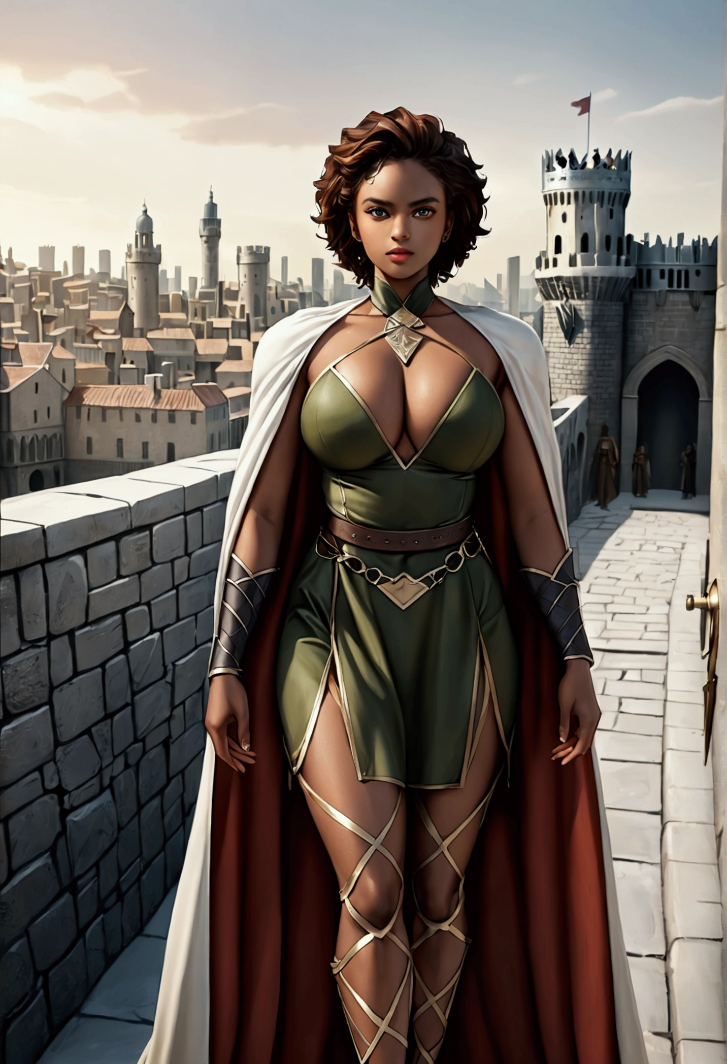 ((Instagram Photos)) Full body photo of a beautiful 28 year old woman ((African Female Superhero Costumes)) strong ((Girlboss)) intense ((Game of Thrones TV show and the fictional city of Westeros)) (Skin with attention to detail:1.2) 8K Ultra HD, Digital SLR, Soft lighting, high quality, Film Grain ((Amateur Photography))