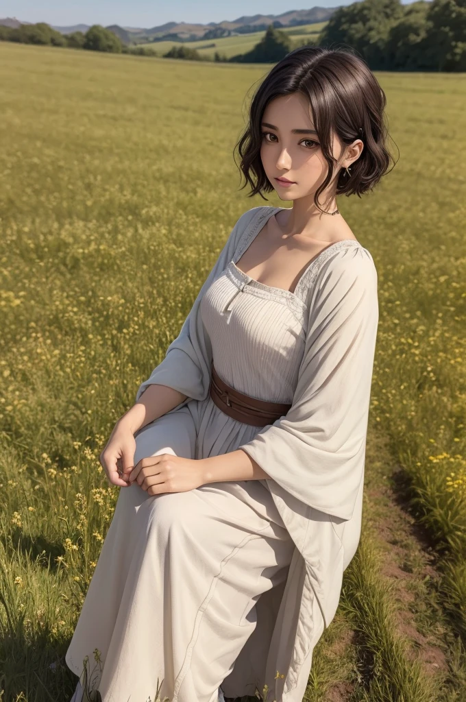 A story in manga anime version, about a beautiful peasant woman with short wavy hair and brown eyes called Raquel who lives in a field close to the king's cat and there lives the princess called Amanda who has beautiful curly white hair who is watched for 24 hours in her room and protected by the soldier Julian a not so handsome soldier, and Prince Theo, who is tall, handsome and charming, is visiting the princess but ends up meeting the peasant girl and ends up liking her