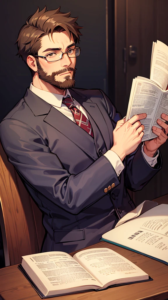 Christian man, reading a bible, with a short beard, and glasses.