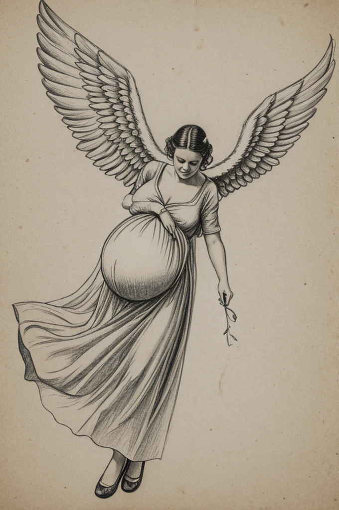 Drawing of a pregnant woman with an angel flying away