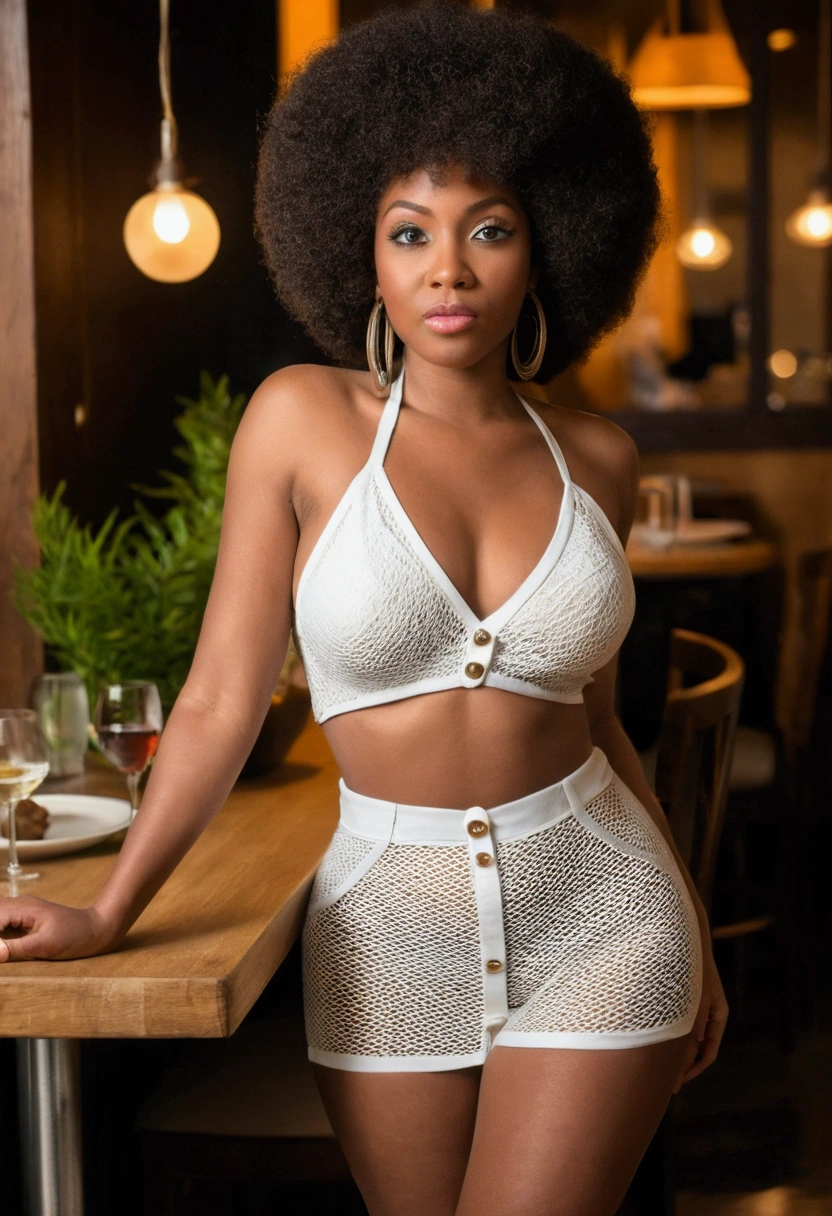 debout, Photographie fine, peau foncée, tressé, robe, hanches larges Sexy, beau corps, Éclaireuse, scout ((Peau africaine foncée, Peau d'ébène très profonde)), ((Sa beauté est indéniable)), ((joli visage excité)), ((Yeux parfaits hyper détaillés,)), ((pose mignonne)), (( gros sein )), ((Langue sortie)), ((Attirant )), Sexy, ((, robe courtes Sexy)), ((Afro africain long bouclé,)), ((Ventre révélateur)), ((debout, Vue de face)), ((toucher ses propres jambes dans une pose Sexy)), au restaurant , photoréaliste, Détails élevés, Réaliste, partie maîtresse, absurde, Meilleure qualité, HDR, de haute qualité, haute définition, extrêmement détaillé, Fond d'écran 8k, détails complexes, 8k euh, Full HD, (photo réaliste:1.2), contraste, éclairage intense, cinématique d'éclairage, éclairage naturel, Lumière forte, Contre-Jour, Éclairage global, occlusion ambiante
Info