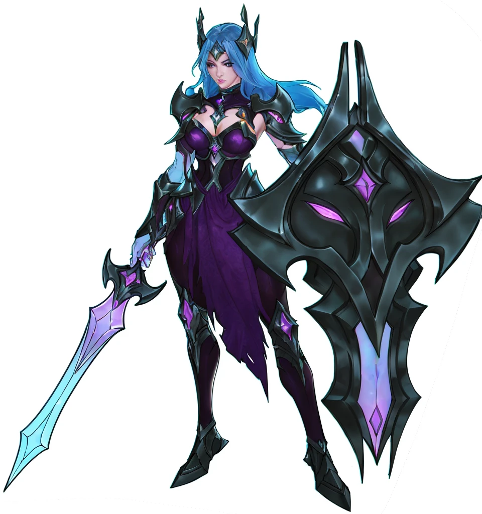 paladin, female, full armor, white armor, sexy, pretty face face, glowing armor, wonderfull, looks like "leona" from "league of legends",