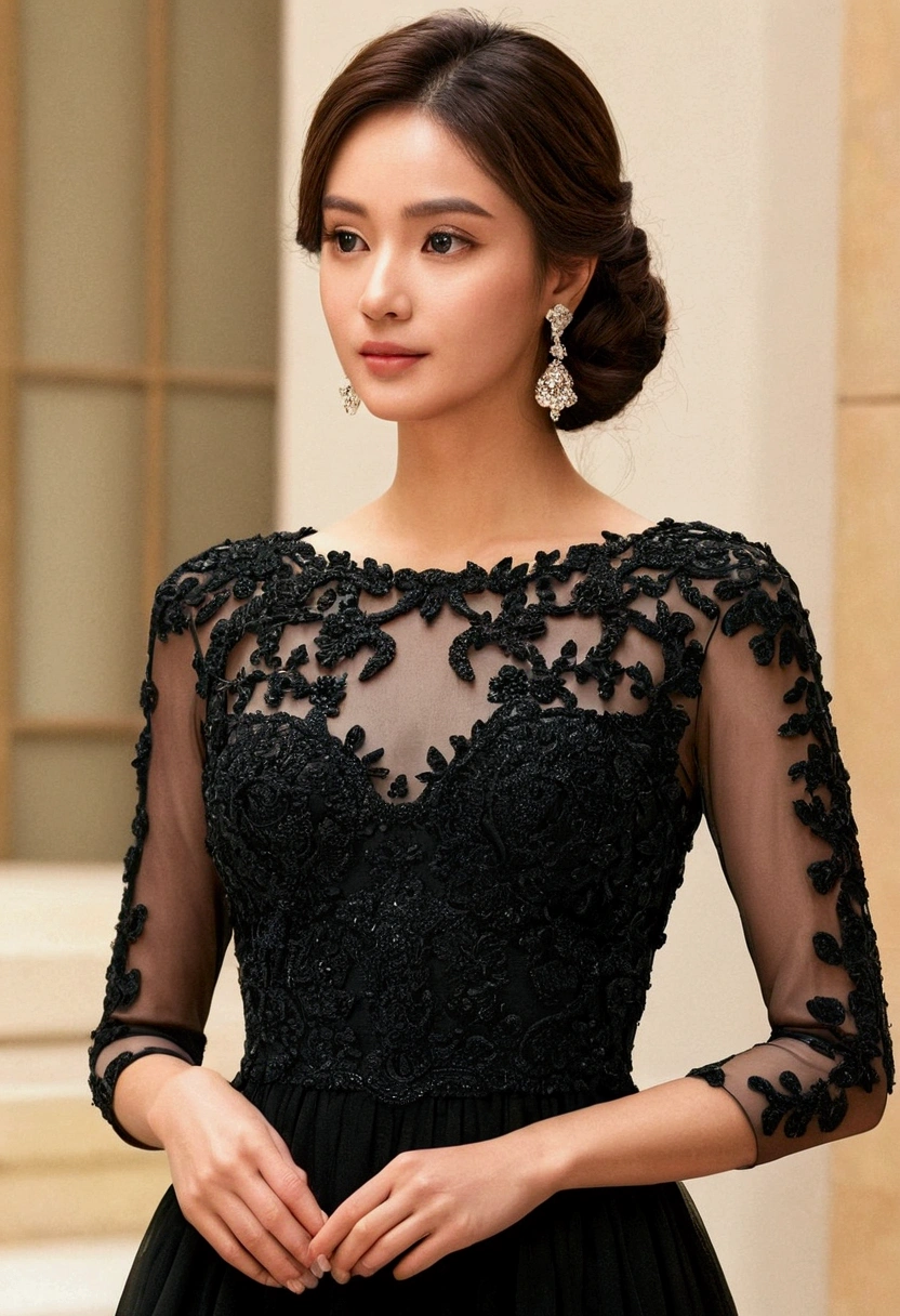 in long black dress