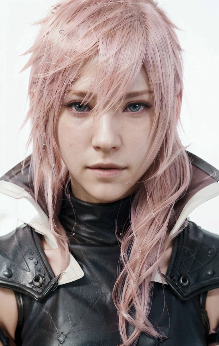 a close up of a person with pink hair and a leather jacket, final fantasy face, final fantasy character, from final fantasy, from final fantasy xiii, final - fantasy, final-fantasy, lightning, final fantasy, square enix, final fantasy style, pink iconic character, style of final + fantasy + 1 5, square enix cinematic art, style game square enix