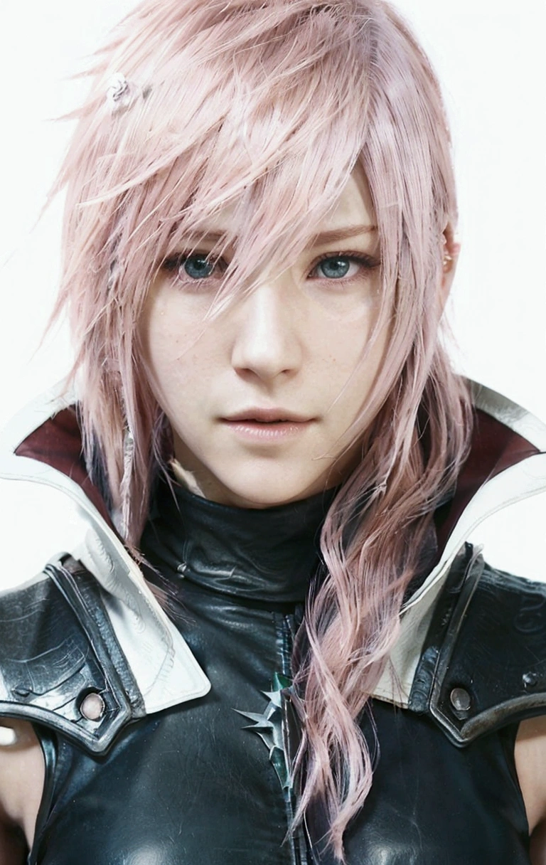 a close up of a person with pink hair and a leather jacket, final fantasy face, final fantasy character, from final fantasy, from final fantasy xiii, final - fantasy, final-fantasy, lightning, final fantasy, square enix, final fantasy style, pink iconic character, style of final + fantasy + 1 5, square enix cinematic art, style game square enix