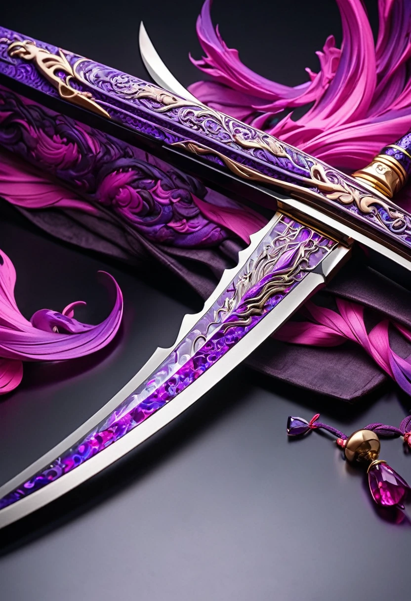 masterpiece, 8k, best quality, highly detailed, a katar covered purple & pink fire