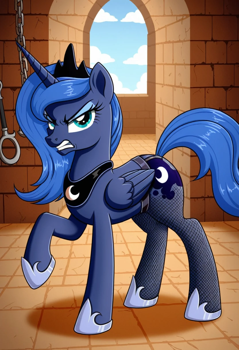 Pony angry Princessa luna in in fishnet tights b locked in a dungeon