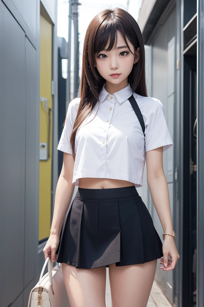 anime girl with short skirt and a crop