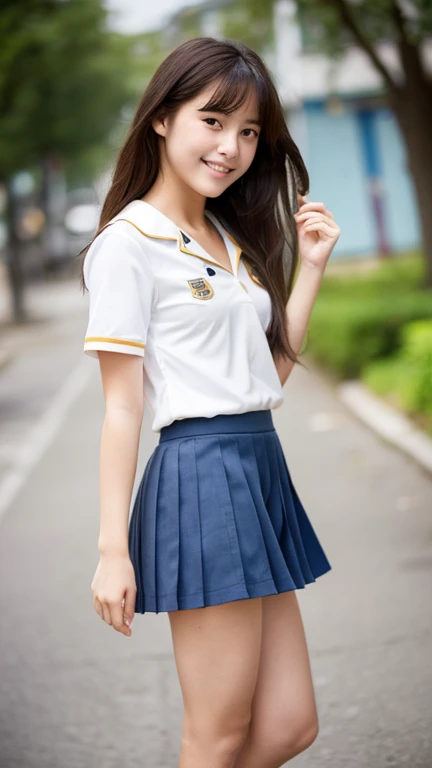 Lens: 135mm f1.8, (top quality), (beautiful 17-year-old Japanese girl), (moisturized lips), narrow eyes, double eyelids, delicate collarbone, flat chest, smile, (spotted Sunlight: not 1.2), Professional lighting, (Small figure), (Tanned skin: 0.2), Full body photo, ((Full body focus)), (Kneeling), Neat honor student, Gradual body, (School uniform: 1.5 ), various hairstyles, sunny summer sandy beach, very, very small breasts, undeveloped breasts, very cute, very young, lower body in underwear