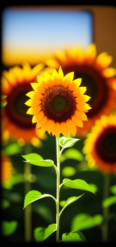 1.3D sunflower image that appears to be floating on the mobile screen, 3d hdr, details, hyperdetailed:1.2), Vignette, centered, illusion magic eyes