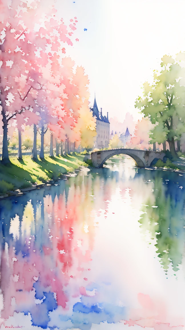(masterpiece:1.2, Highest quality),(Very detailed),(((watercolor))),8K,wallpaper,Landscape of France,Banks of the Seine