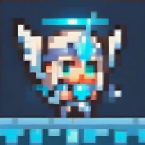 A chibi monkey female character in white and blue guardian armor from a celestial fantasy, holding a glowing shield. She has eagle wings and feathers, glowing turquoise eyes, and elegant angelic horns. The shield emits a holy light effect, and she is in a dynamic defensive pose. The artwork features cinematic lighting and moody colors, in a digital art, concept art style.