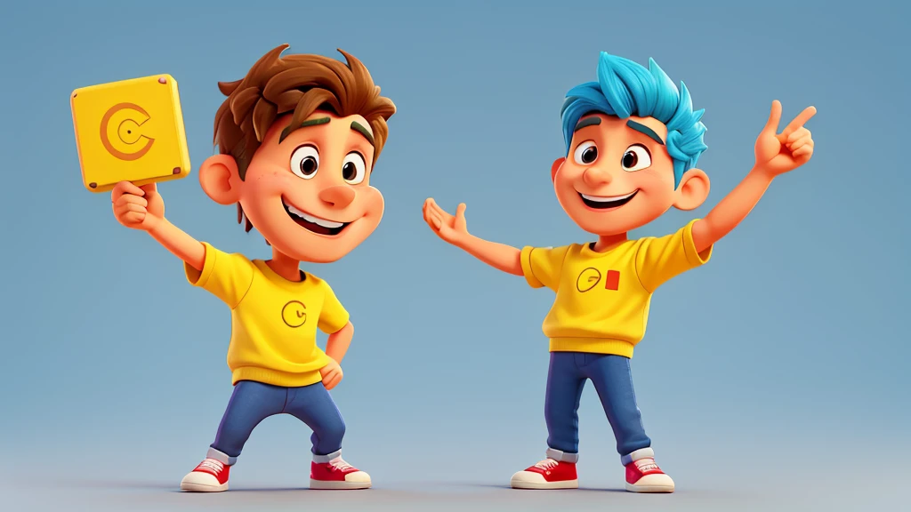 a cartoon man Posing for a selfie with a captivating smile, perfect for promoting a vibrant lifestyle, in the style of animated gifs, clean and simple designs, 3d, a predominant color of yellow --c 10 --s 250[
