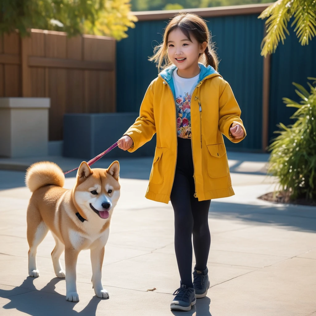 A charming girl playing with a young Shiba Inu, hyper-realistic, zip realism, detailed background, natural lighting, outdoor setting, playful and joyful atmosphere, detailed face and fur textures, vibrant colors

