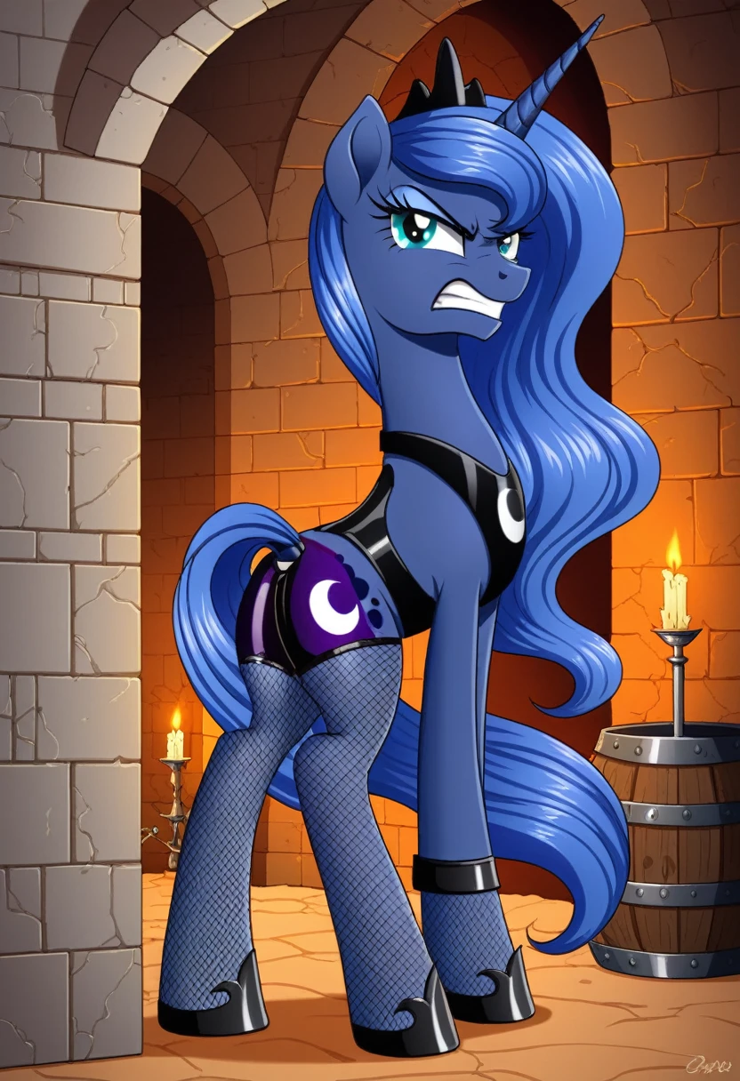 Pony  angry  Princessa luna in   in fishnet tights  b locked in a dungeon