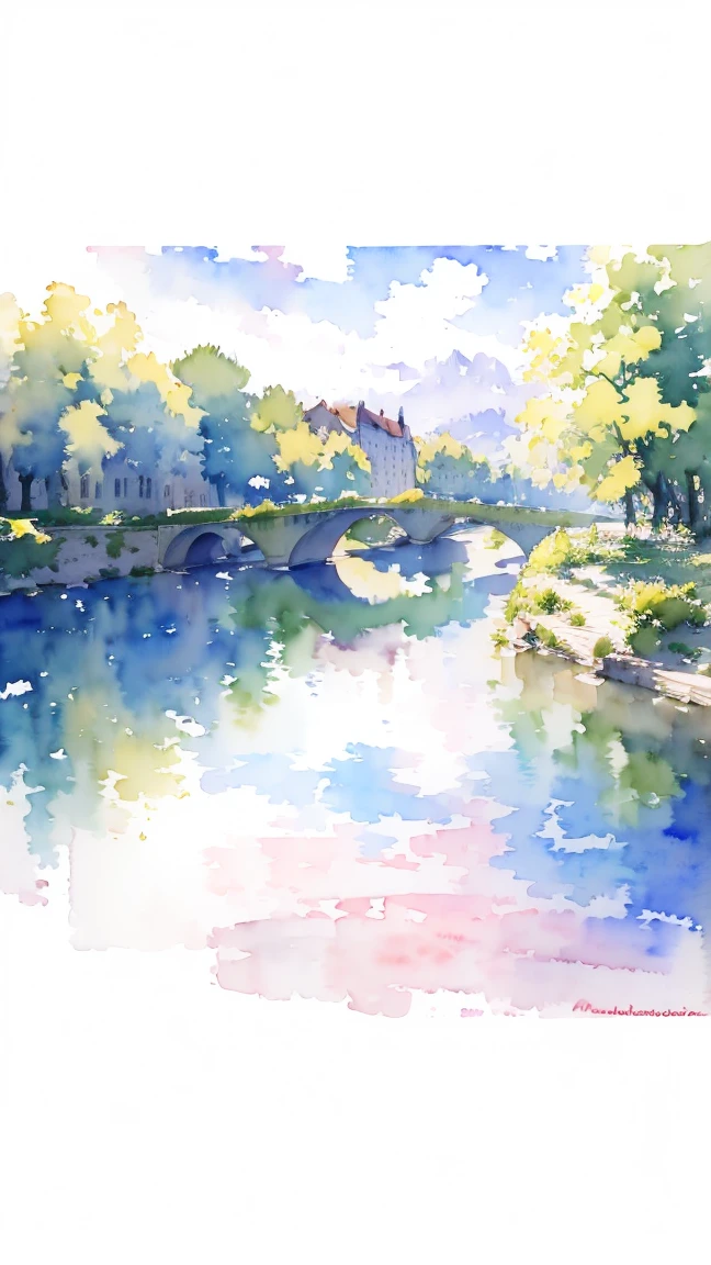 (masterpiece:1.2, Highest quality),(Very detailed),(((watercolor))),8k,wallpaper,Landscape of France,Banks of the Seine,(((Transparent watercolor)))