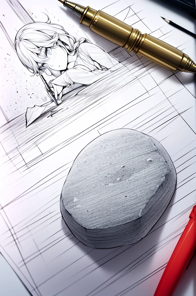 Create a detailed drawing of a single rock using various techniques and styles, all done with a pen on white paper. Ensure the rock is the same in each depiction, but vary the artistic approaches.