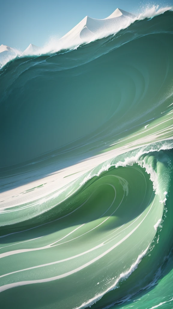 3d shapes of green waves and, White screen