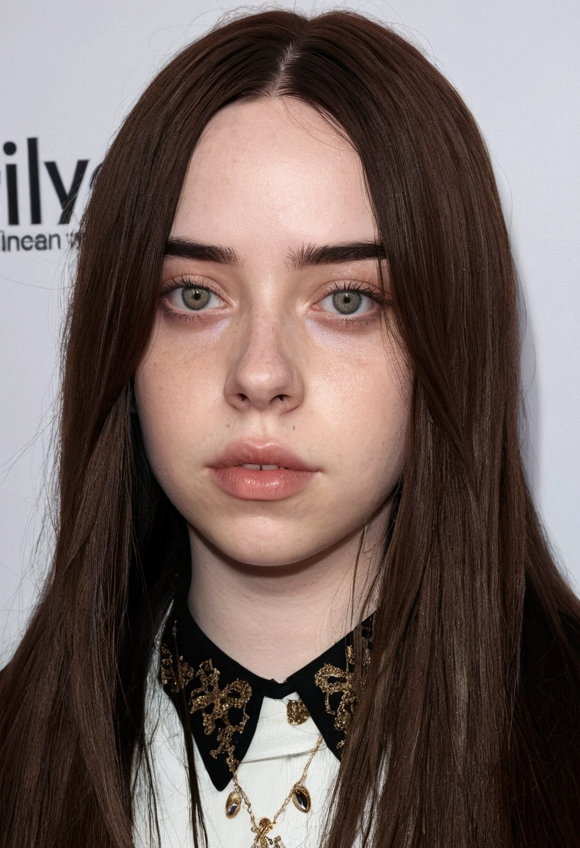 A girl who looks like billie eilish but with brown hair