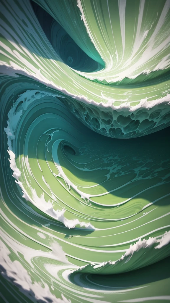 abstract 3d shapes of green waves on white canvas