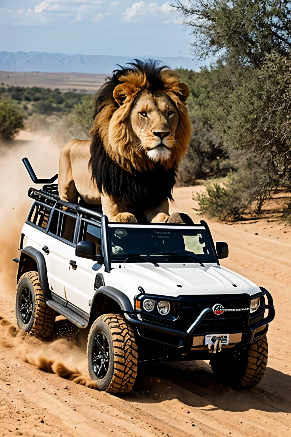 A lion with off road accessories