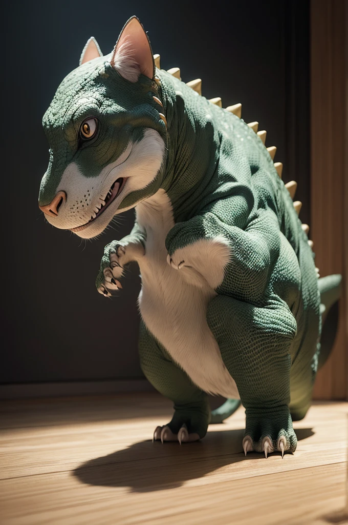 Create a dinosaur mixed with a cat
