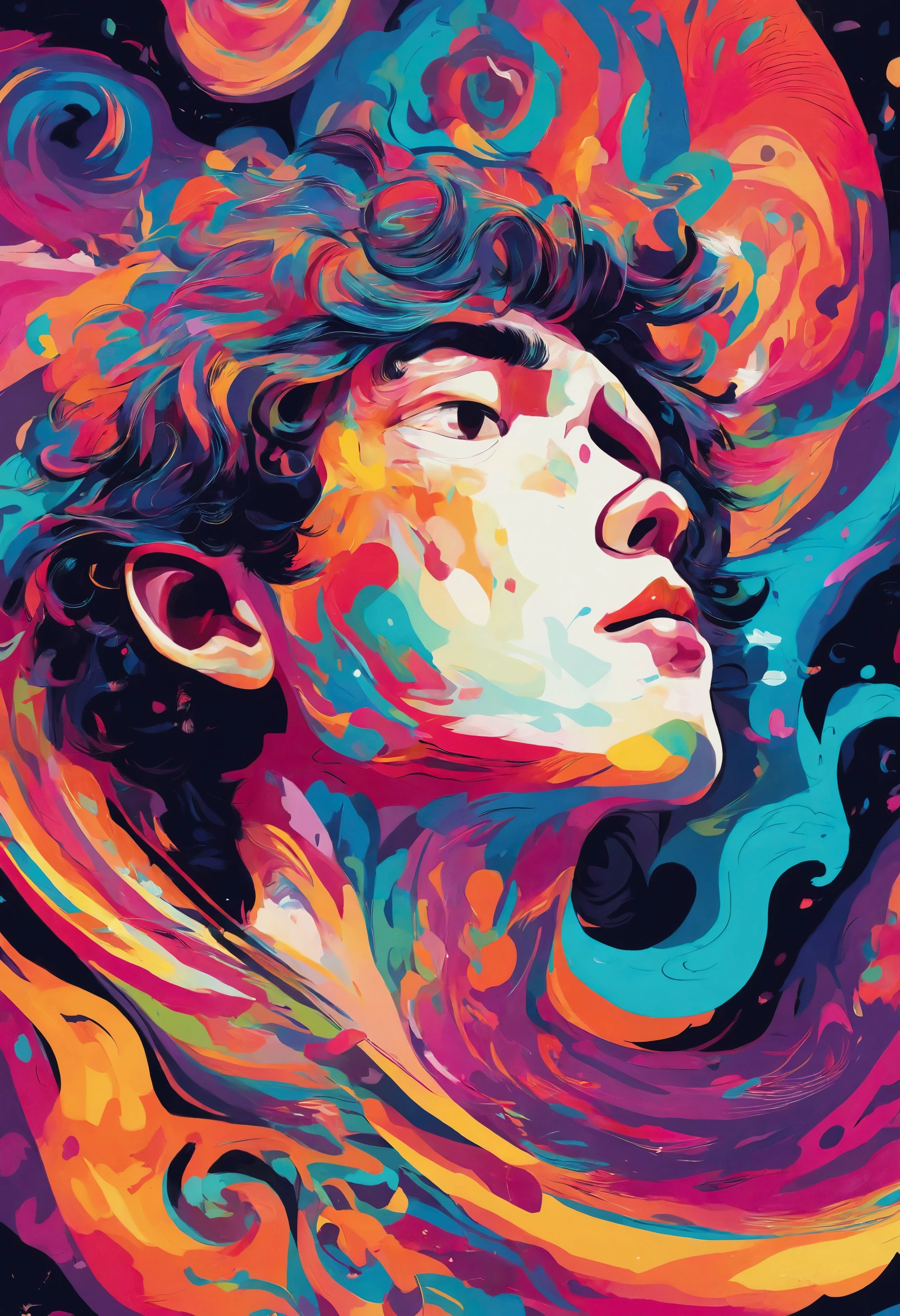 ((maximum quality, 8k)), (realisitic), (Facial Focus: 1.1), (white and black: 1.3), Cute boy, far away, 
Hair flying in the wind, facing up, Look at your face,short curly hair