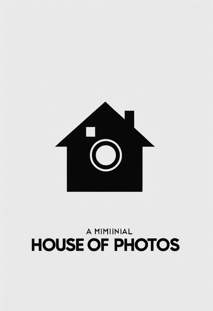 a minimal logo of house of photos with a animate dslr camera